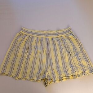 Free People Yellow and Light Blue Striped Linen Shorts